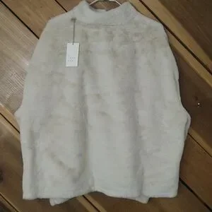 NEW! Faux Fur Quarter Zip Pullover Sweatshirt, Cream A New Day SOFT!
